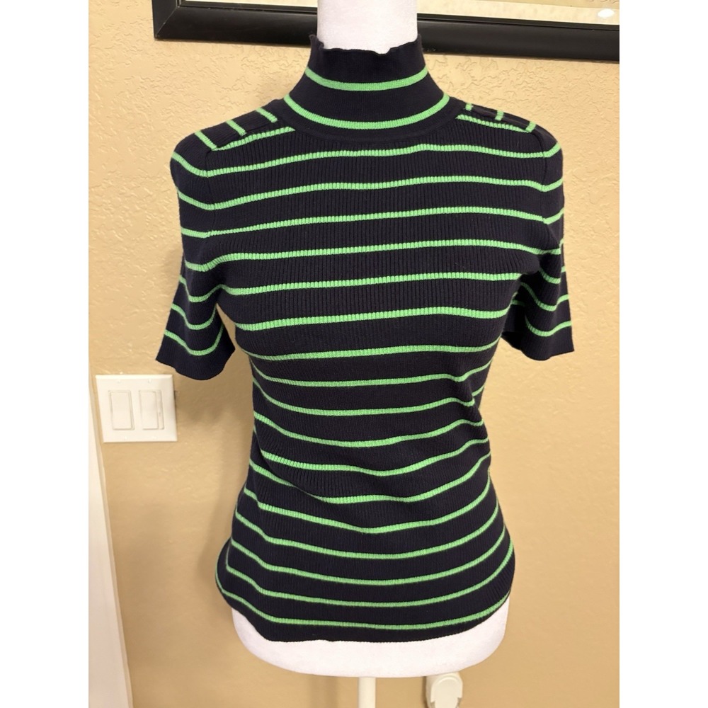 Free Assembly Women's Short Sleeve Mock Neck Striped Sweater, M, NWT, Stretchy